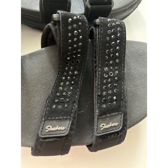 Women's Sketchers Yoga Form Sparkle Slingback Thong Sandals Size 11 Black - Picture 3 of 9